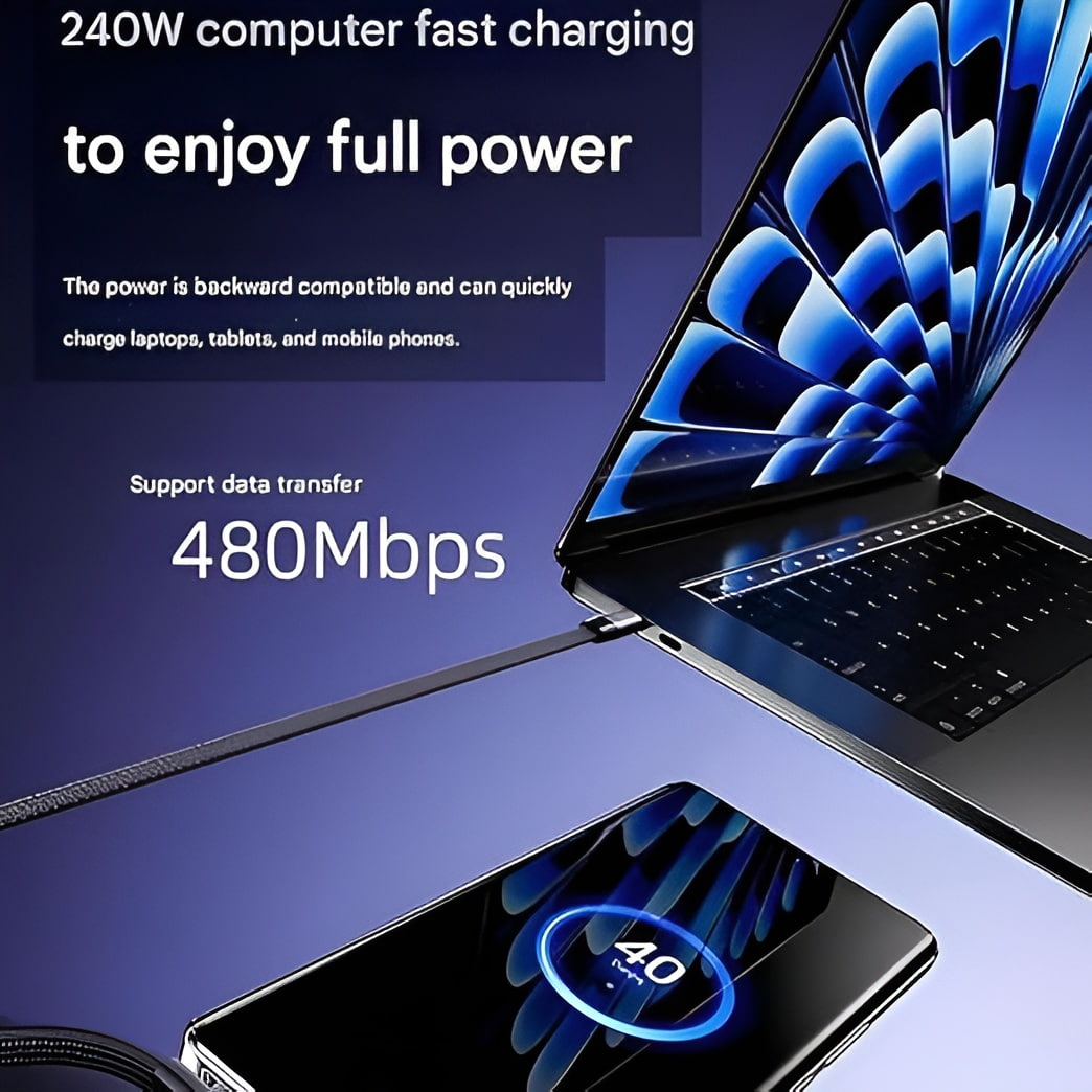 240W 2-in-1 C to C Charging Cable with Phone Stand 1.5m